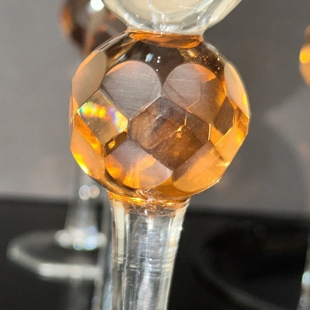 Elegant Clear Champagne Flutes with Amber Accents (Set of 5)